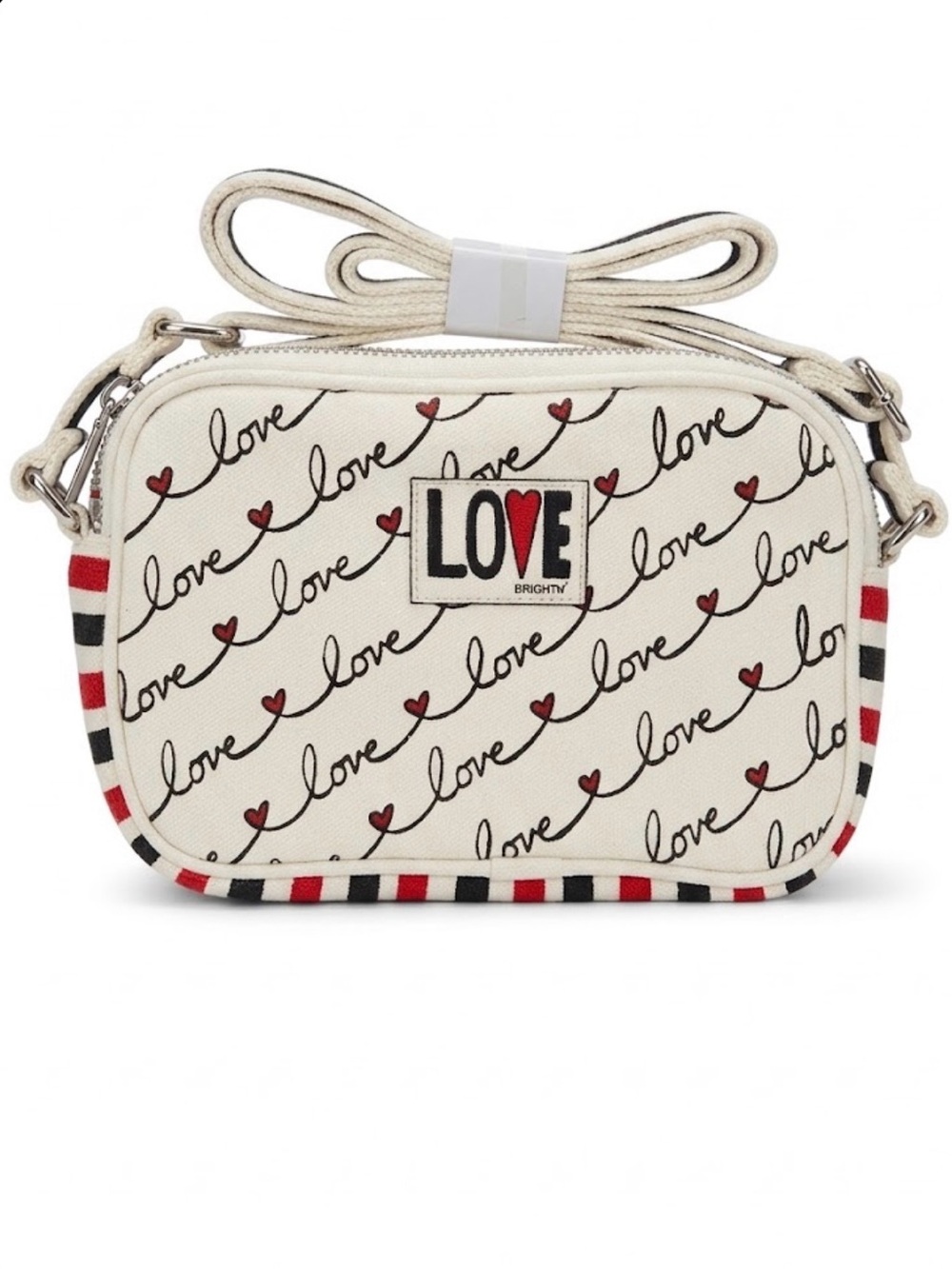 Brighton Love Scroll Canvas Camera Crossbody Bag Script Hearts